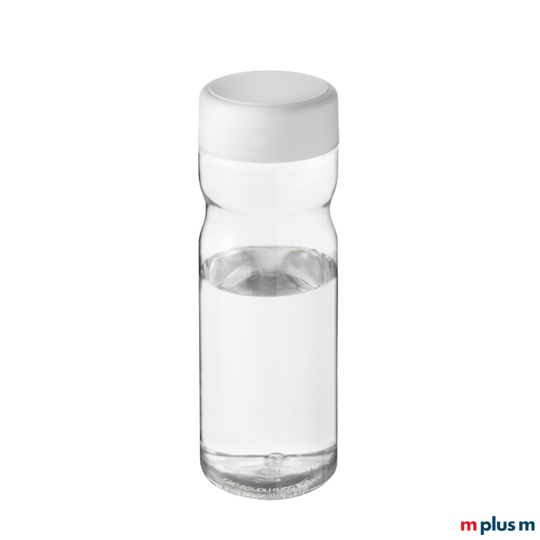 Transparente Sportflasche mit weißem Deckel bedrucken