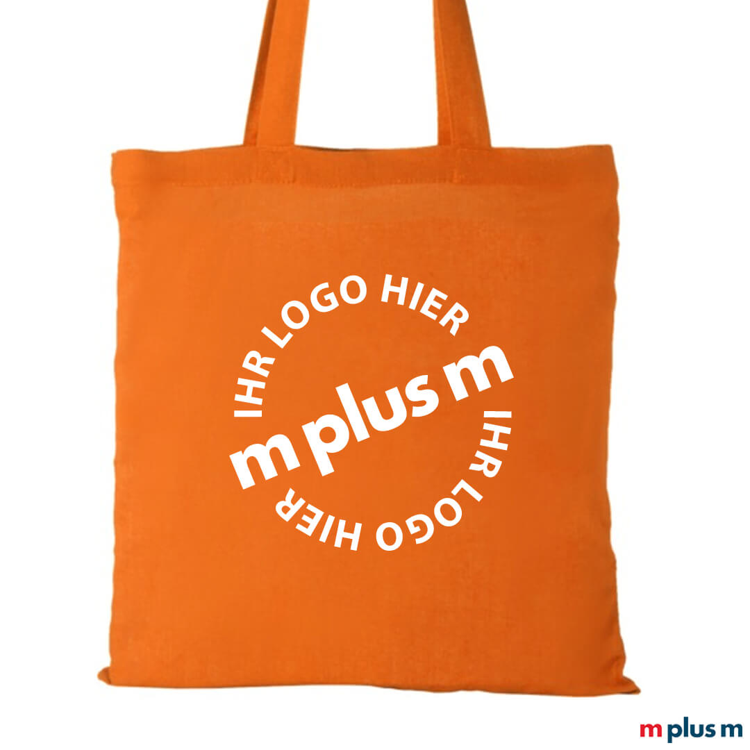 Nachhaltige Einkaufstasche in orange mit Logo-Druck Nachhaltige Einkaufstasche in orange mit Logo-Druck