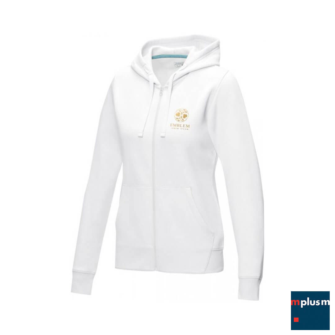 Damen Hoodie Jacke Ruby Werbeartikel Weiße Damen Hoodie Jacke mit Bio Baumwolle mit Logo besticken