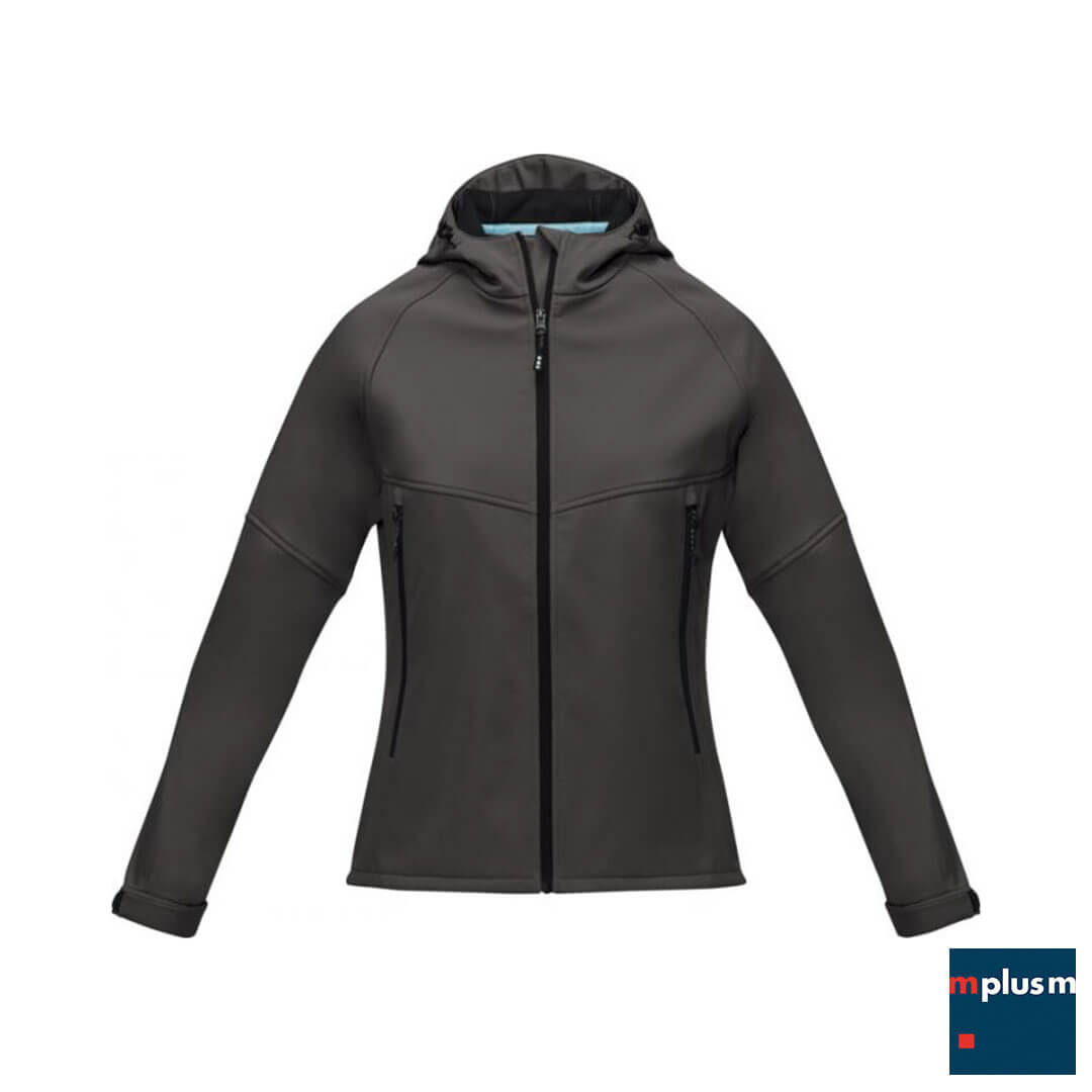 Dunkelgraue-Softshell-Jacke-als-nachhaltiger-Werbeartikel-mit-Ihrer-Werbung-RE Nachhaltige Damen Outdoor-Jacke in grau