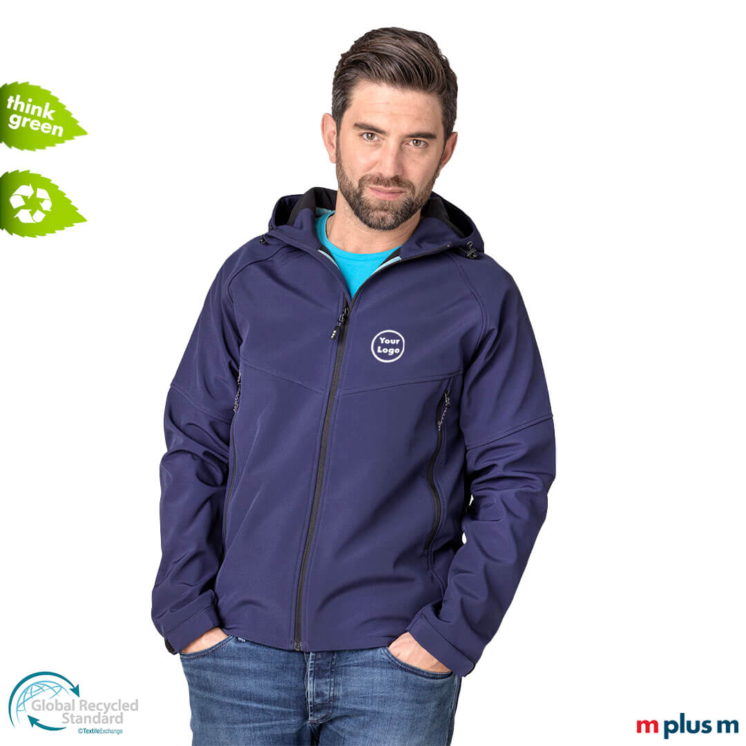 Recycling-Softshell-Jacke-Logo-bedrucken-H Hochwertig und aus zertifiziertem Recycling Material: Softshell Jacke für Herren mit Logo Druck