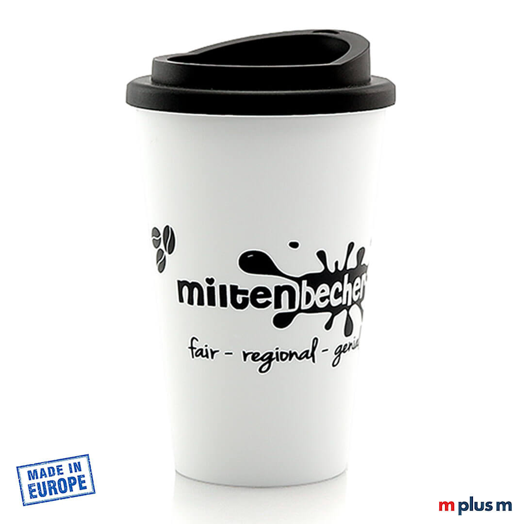 Weisser-Mehrweg-Coffee-To-Go-Thermobecher-SD-1c-bedrucken-MIL Weisser Mehrweg Coffee To Go Thermobecher aus Europa. Nachhaltig 100% Recycling-fähig und rundum spülmaschinenfest mit Logo zu bedrucken.