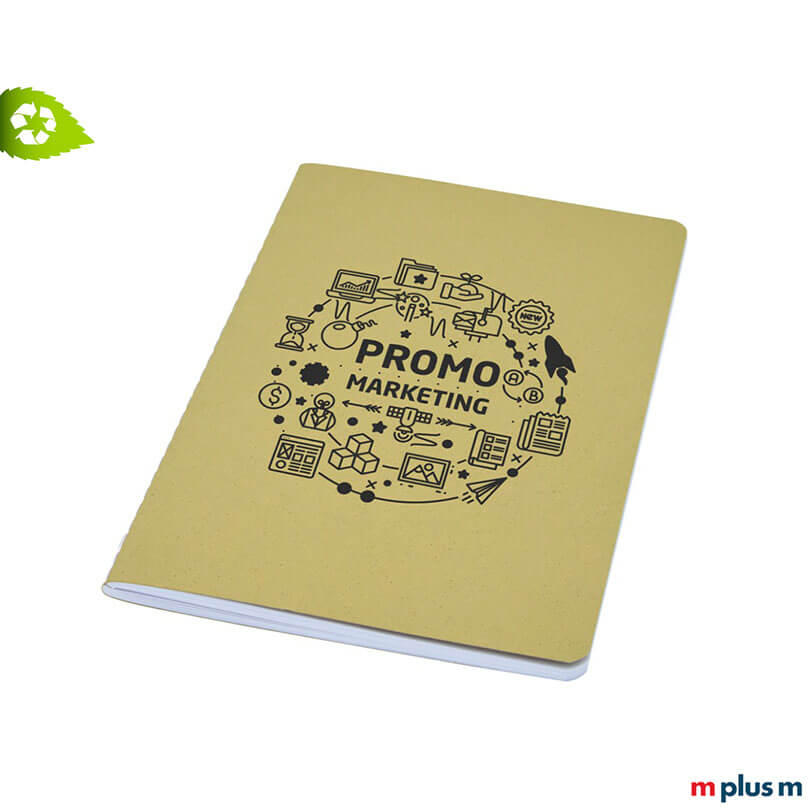 Recycling Notizbuch Fabia in Oliv mit Logo Druck Schönes Notizbuch Fabia aus Recycling Material. Werbeartikel aus Europa