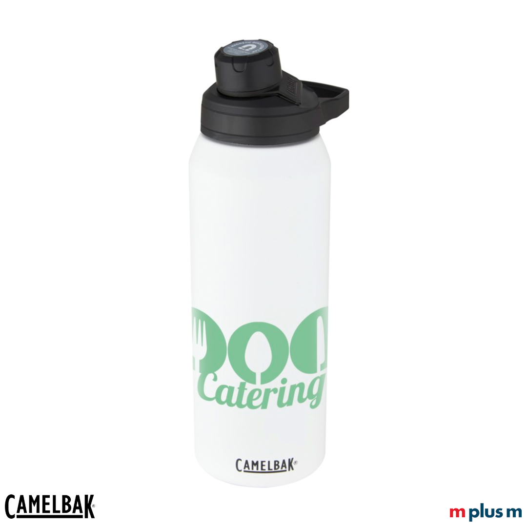 Logo Druck auf CamelBak Thermo Trinkflasche Chute Mag in weiß