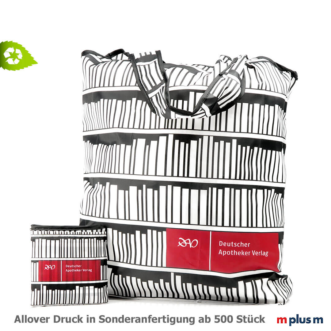 AB 500 Stück: Faltbare Einkaufstasche aus Recycling Material (PET Flaschen). Individuell bedruckt und produziert als Werbeartikel. Faltbare Einkaufstasche aus Recycling Material (PET Flaschen). Individuell bedruckt und produziert als Werbeartikel.