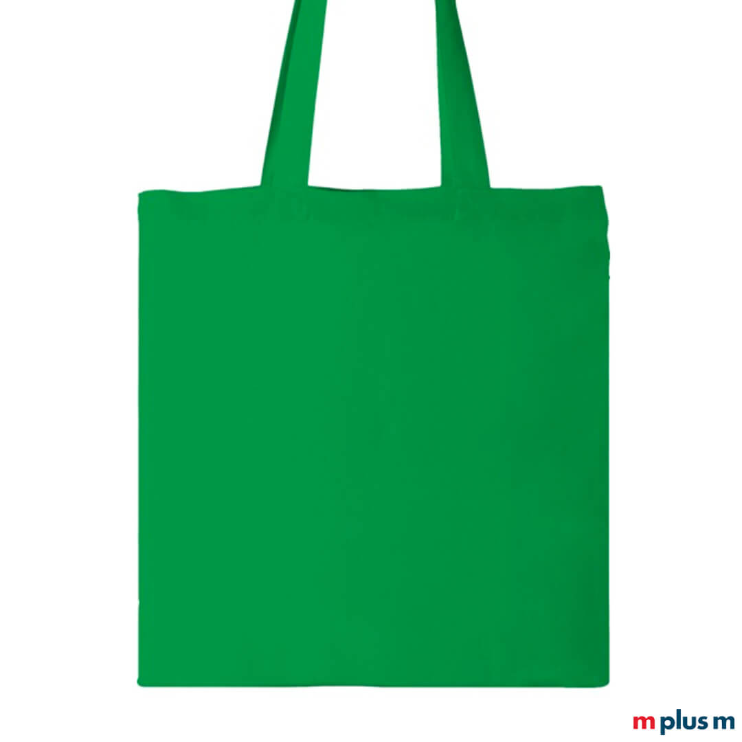 Grüne Baumwolltasche Paula 140 als Express Werbeartikel Grüne Baumwolltasche Paula 140 auf großer Druckfläche und Express mit Ihrem Logo zu bedrucken