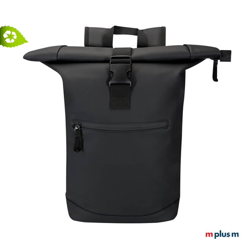AquaPack Rolltop Laptop-Rucksack aus wasserabweisendem recycling PU-Kunststoff schwarz
