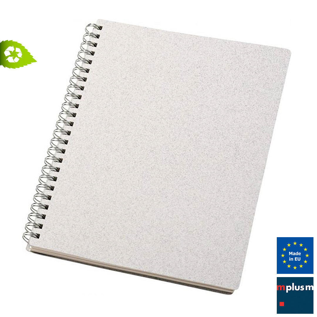 Nachhaltiges Notizbuch aus Recycling Material. Hergestellt in Europa und ab 50 Stück mit Logo Drruck