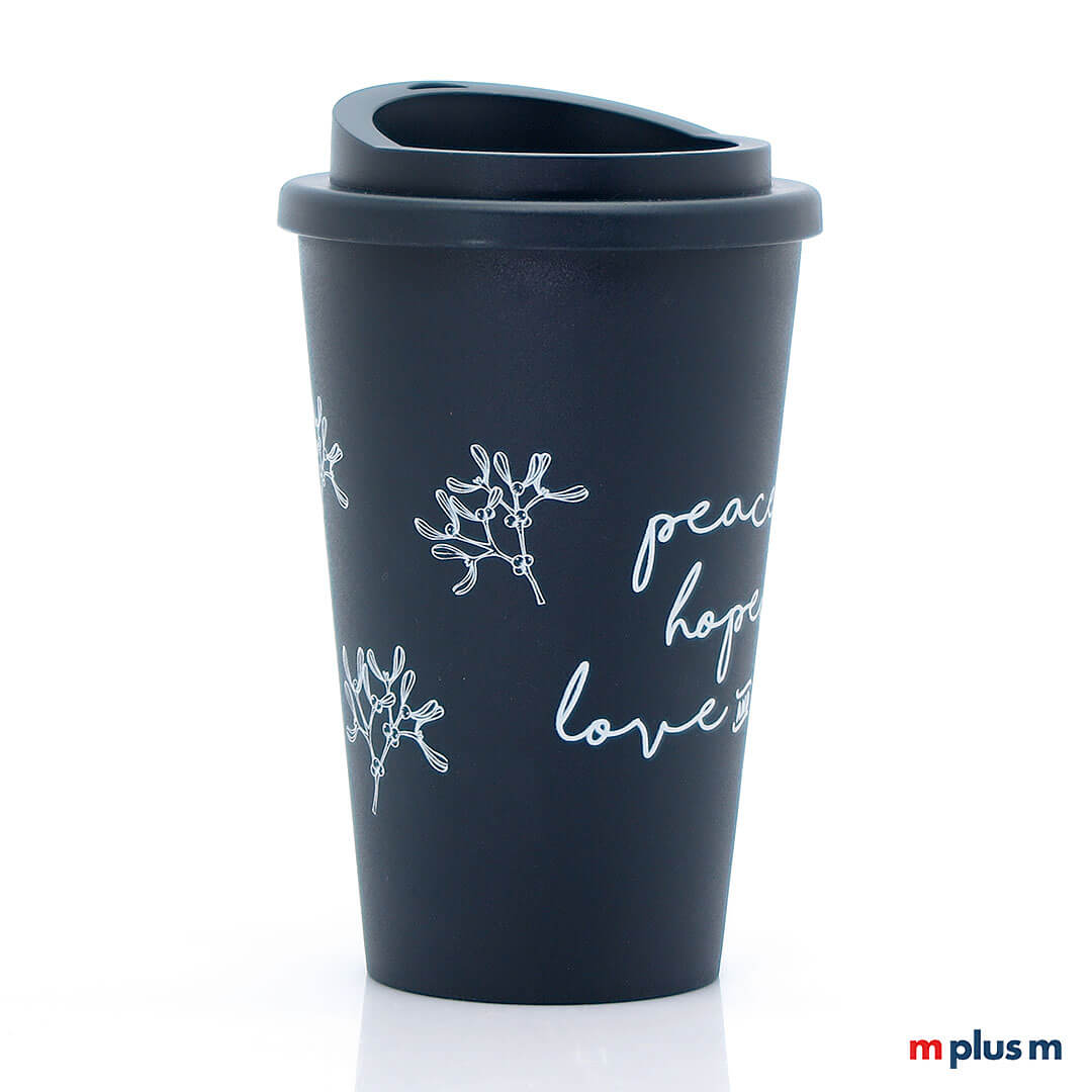 Schwarzer Nature Coffee Shop Thermobecher aus Europa mit 25 % biobasiertem Kunststoff, doppelwandig isoliert und spülmaschinengeeignet