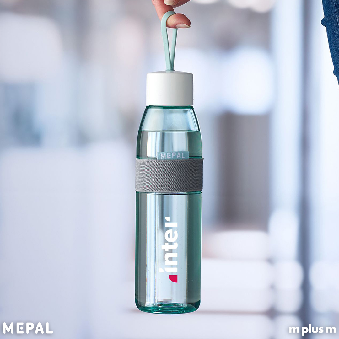 Mepal Ellipse Tinkflasche in Transparent-Blau mit Logo Druck