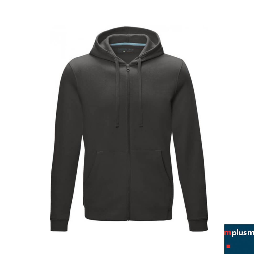 Dunkelgrauer-Ziphoodie-fur-Herren-mit-eigener-Werbung-gestalten-RE Grauer Hoodie mit Kapuze und Reißverschluss