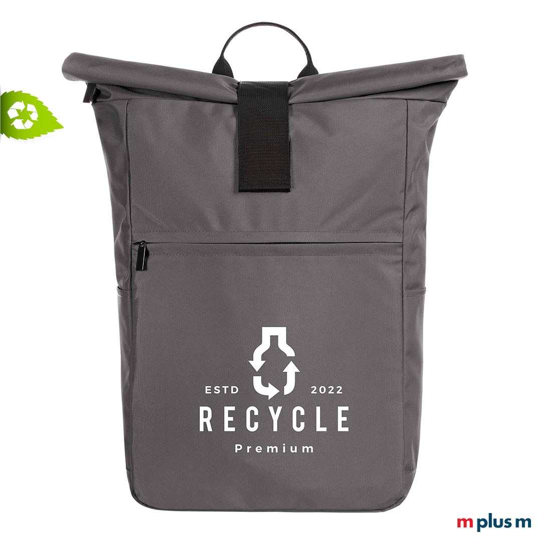 Hochwertiger Laptop Rucksack aus recycling Material in Farbe Grau