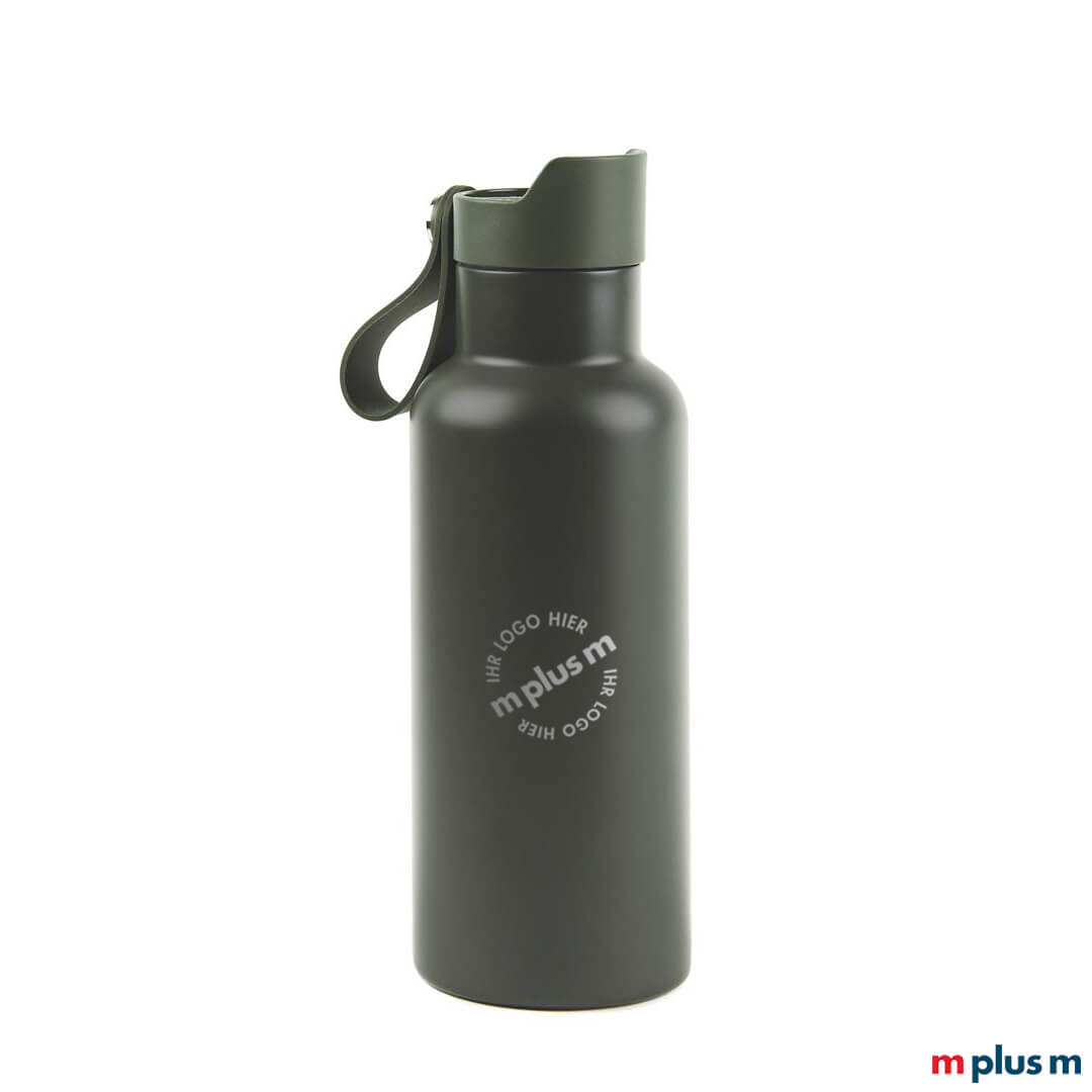 Gruene-Edelstahl-Trinkflasche-bedrucken-mit-Logo-Druck-zum-verschenken-als-Kundengeschenk Balti Thermosflasche aus Edelstahl mit Logo bedruckt als nachhaltiges Werbegeschenk