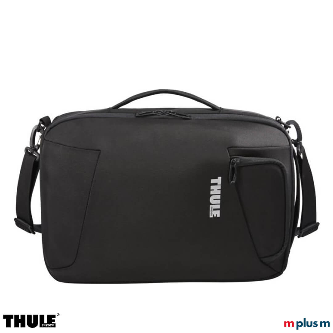 Thule-Accent-Laptoptasche-zum-bedrucken-mit-Logo-als-nachhaltiges-Werbegschenk Reistasche 2 in 1 mit mehreren internen Taschen zum Organisieren  und sichern des Inhalts in der Farbe Schwarz