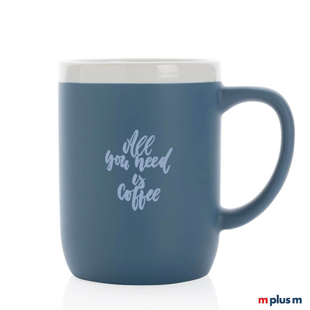 Keramik Tasse Trevlig in blau mit Logo bedrucken Kaffee Tasse Trevlig in blau mit spülmaschinenfestem Druck