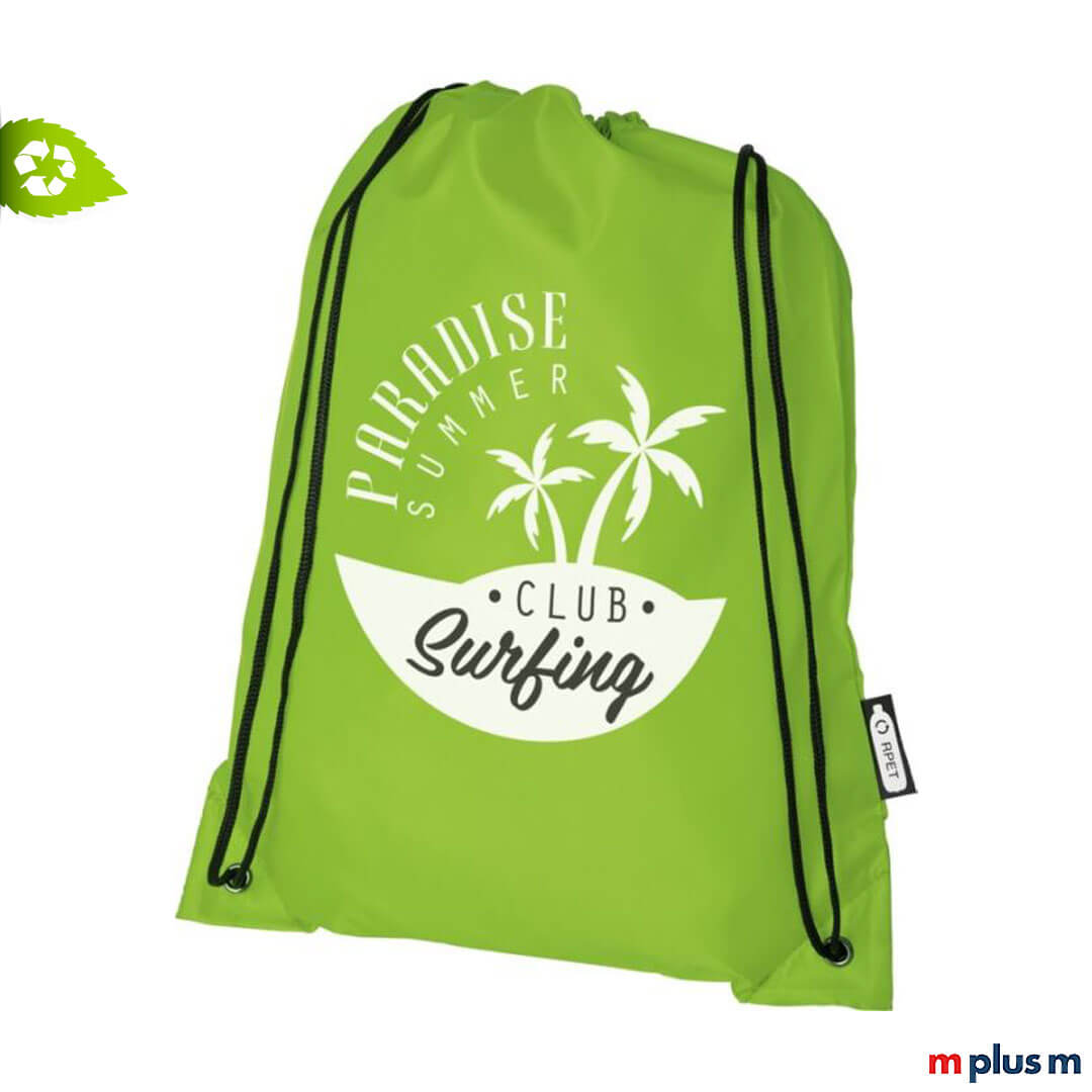 Oriole-Sportbeutel-mit-Logo-individualisieren-aus-recycling-Material Nachhaltige Lime Schwimmtasche aus recycling PET Stoff bedrucken mit Logo bedruckt zum verschenken