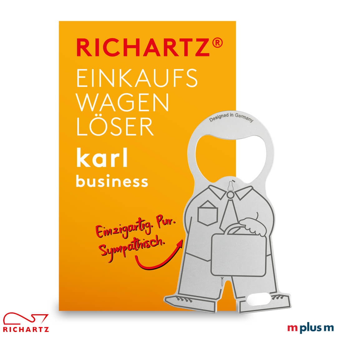 Richartz Schlüsselanhänger Karl Geschäftsperson zum bedrucken mit Motiv Die Klappkarte als Einzelverpackung beim Schlüsselanhänger karl business kann auch individuell bedruckt werden