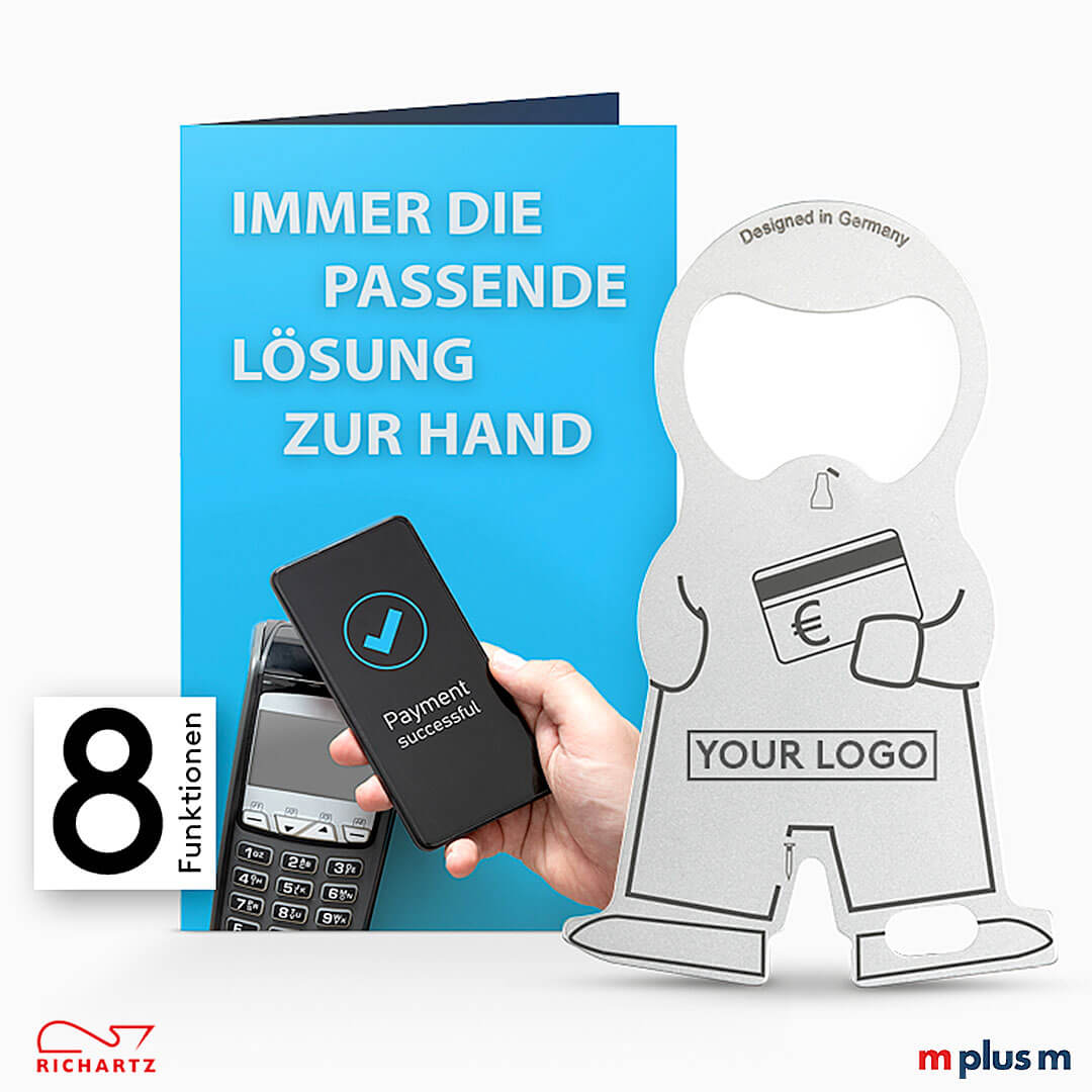 Individuelle Klappkarte Einkaufswagenlöser karl Mit individueller Einzelverpackung ab 250 Stück: Einkaufswagenlöser karl als Werbeartikel. Hier als Beispiel für das Modell 'karl payment'
