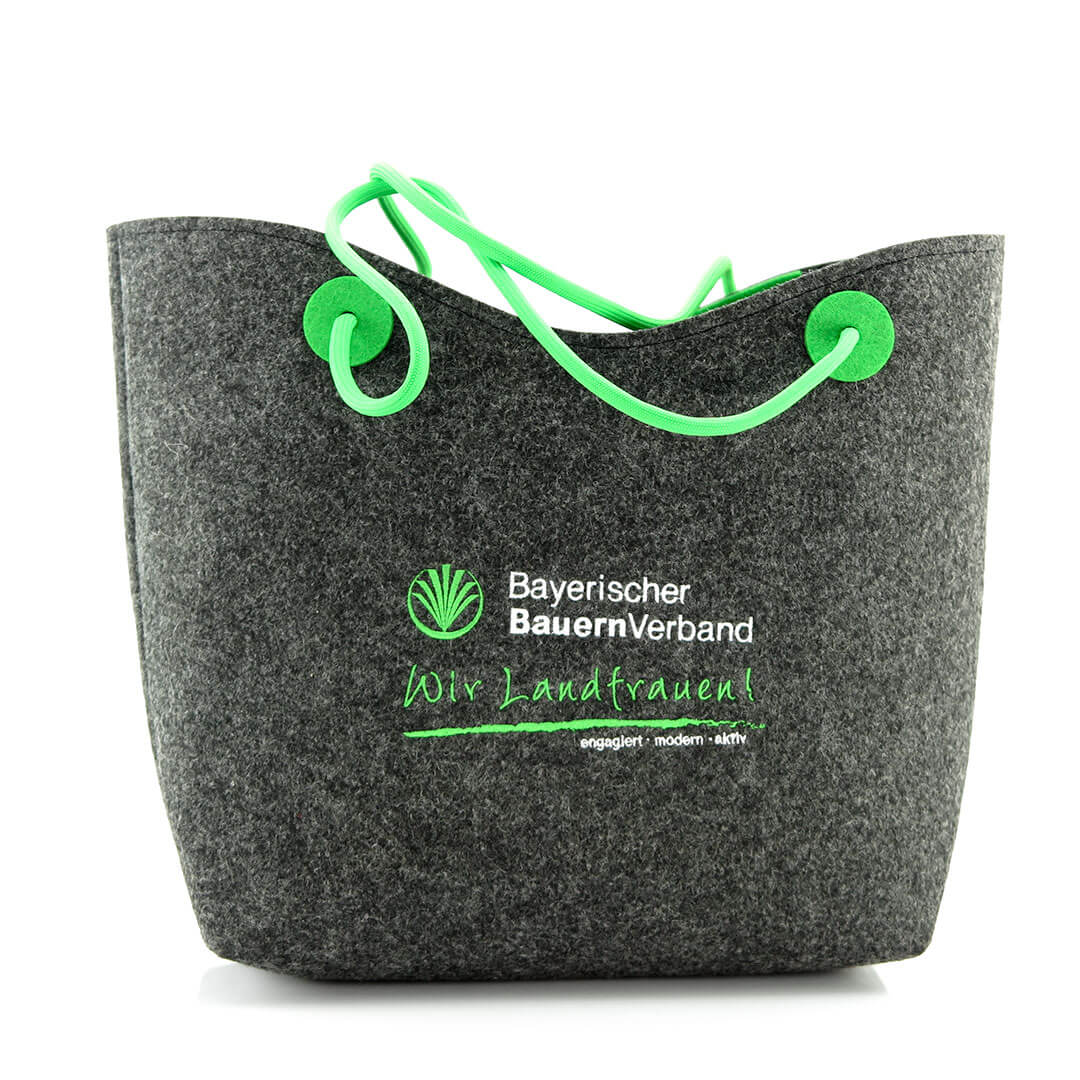 Filz-Einkaufs-Tasche-mit-Logo-gestickt-R Nachhaltige Filz Shopper Tasche aus Recycling Material und mit Logo Stick