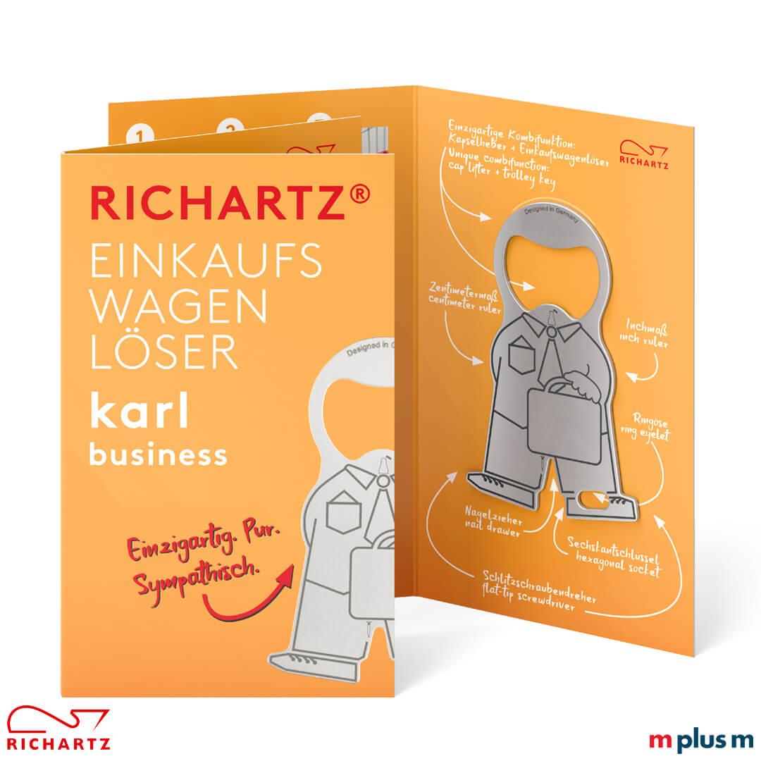 Hochwertiger Schlüsselanhänger aus langlebigen Material von Richartz zum individualisieren Hochwertiger Schlüsselanhänger aus Edelstahl mit einer schönen Einzelverpackung: Karl business von Richartz