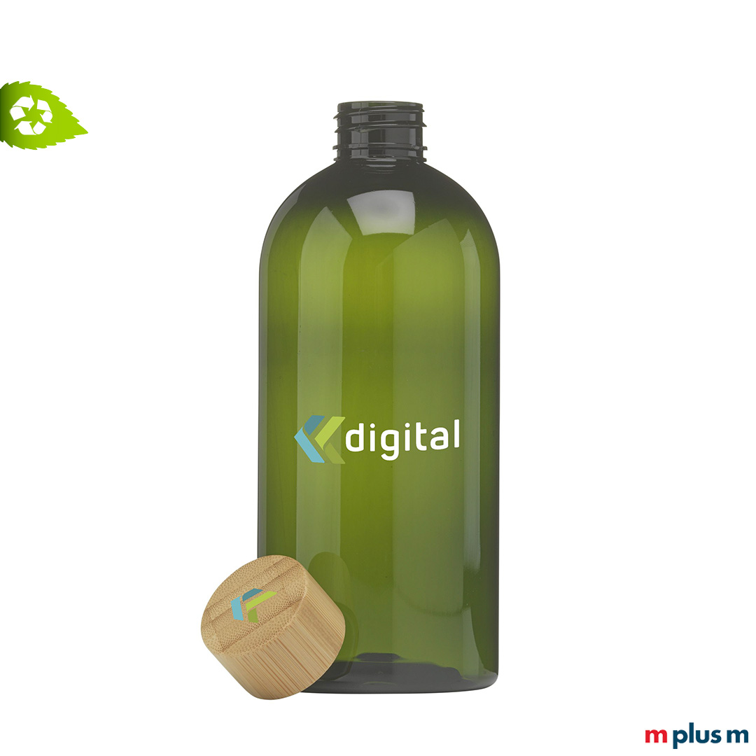 Nachhaltige Trinkflasche aus PET Recycling in Grün als Werbeartikel