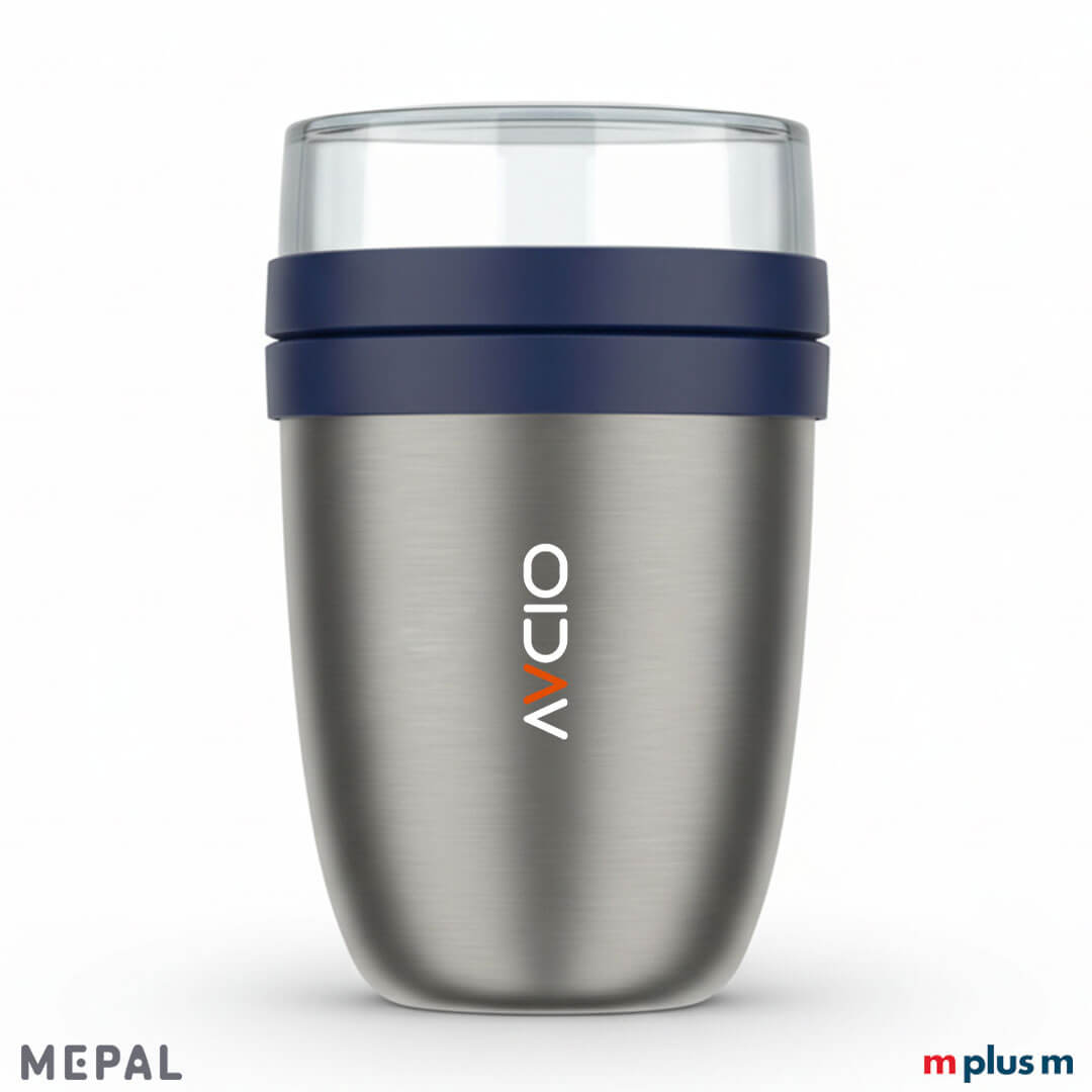 Mepal Ellipse Thermo Lunchpot mit Logo Druck Blau Mepal Thermo Müslibehcer aus Edelstahl mit Logo Druck als Werbeartikel