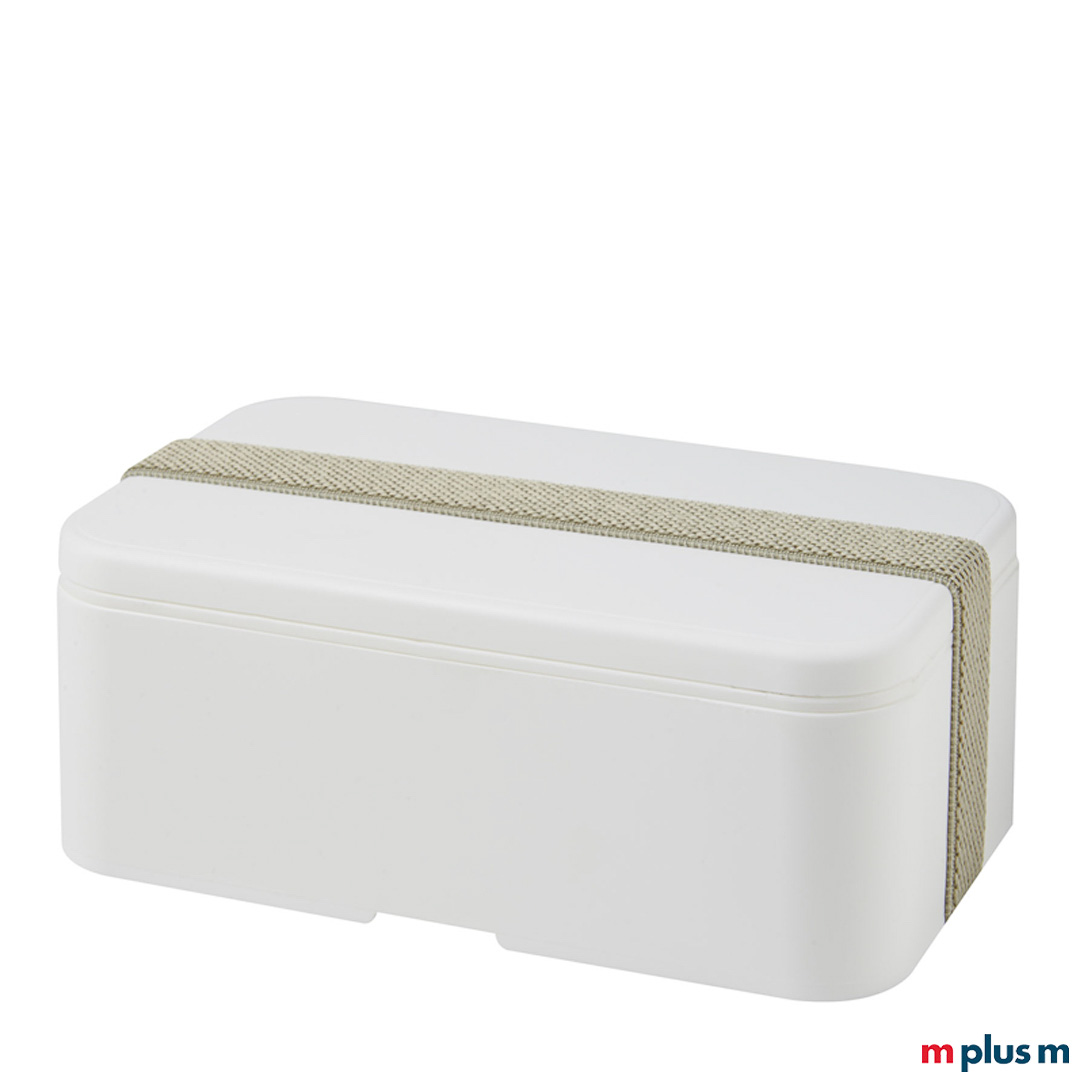 Die nachhaltige Brotdose 'Miyo' in der Farbkombination: Box Weiß und Recycling-Band Weiß als Werbeartikel bedrucken