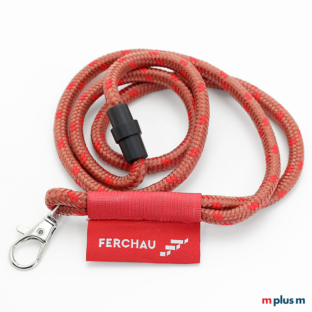 Kordel Schlüsselband Paracord Flag Lanyard zweifarbi in Rot mit Logo auf Textil Fahne