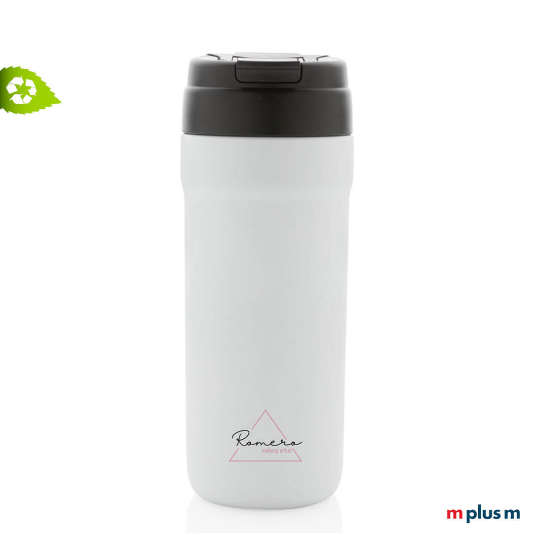Dual Cup Thermobecher mit 2c Logo Druck Hochwertiger Coffee To Go Thermobecher mit Recycling ♻️ Edelstahl und Logo Druck als Werbeartikel