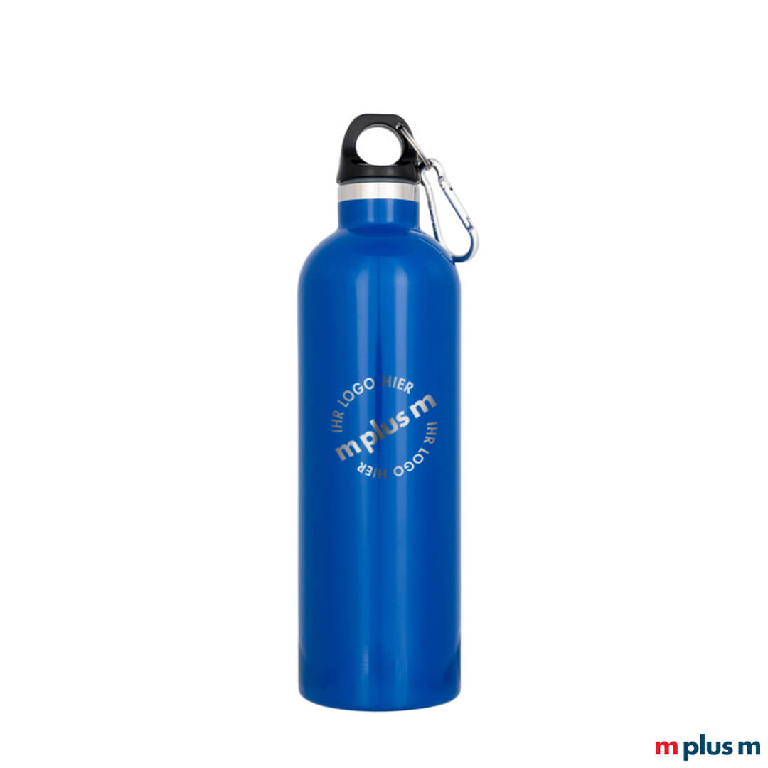 Nachhaltige Thermoflasche in blau mit Ihrem Logo bedruckt Nachhaltige Thermoflasche in blau mit Ihrem Logo bedruckt