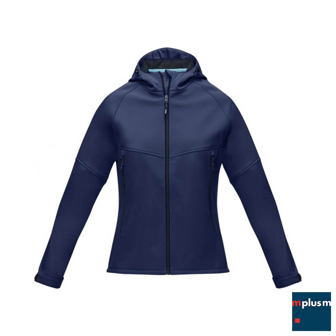 Dunkelblaue-Softshell-Jacke-mit-eigener-Werbung-bedrucken-RE Wasserfeste Navy Softshelljacke für Damen