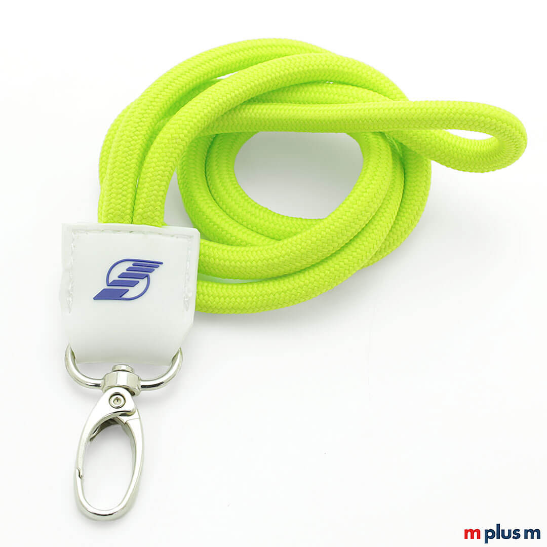 Kordel Schlüsselband in Neon Gelb mit Logo Druck Kordel Schlüsselband in Neon Gelb mit Logo Druck auf Gummi Label