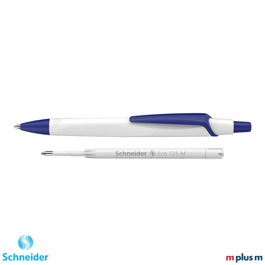 Schneider Reco in der Variante Weiß Blau mit wechselbarer Patrone Schneider Reco Werbekugelschreiber in weiß mit Großraummine Made in Germany