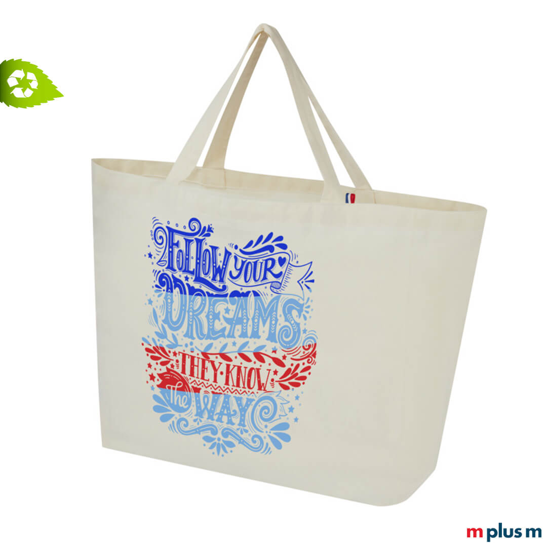 Nachhaltige Einkaufstasche 'France' aus Recycling Stoff mit Logo-Druck Nachhaltige Einkaufstasche 'France' aus Recycling Stoff mit Logo-Druck