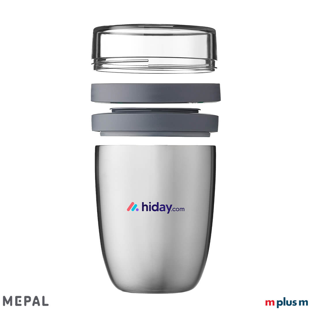 Isolierter Lunchbecher von Mepal in gebürstetem Edelstahl – mit zwei getrennten Kammern für frische Zutaten wie Joghurt und Granola Isolierter Lunchbecher von Mepal in gebürstetem Edelstahl – mit zwei getrennten Kammern für frische Zutaten wie Joghurt und Granola