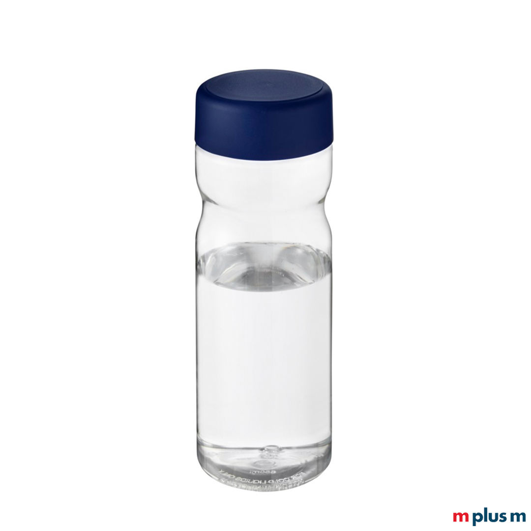 Transparente Flasche mit blauem Deckel mit Logo-Druck