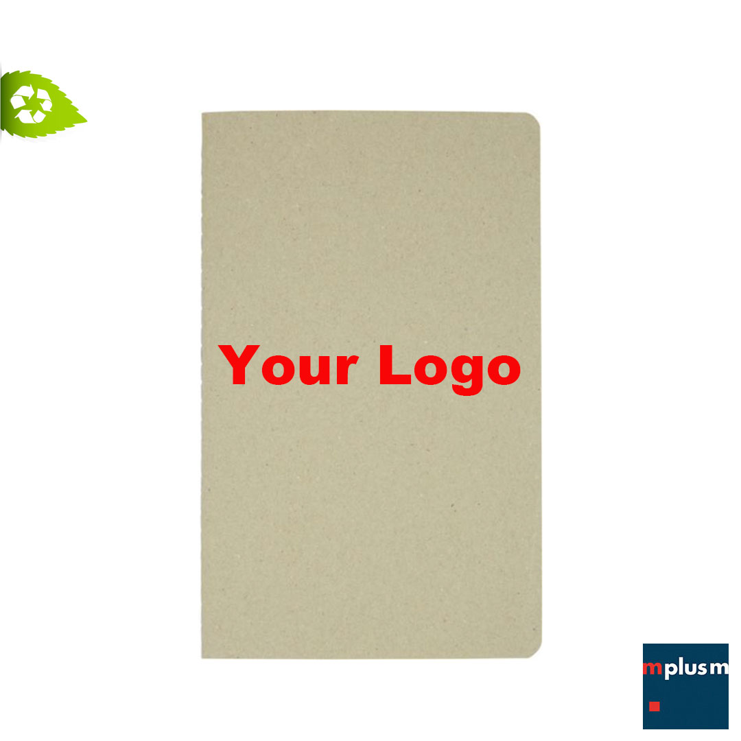 Nachhaltiges Notizbuch aus recycletem Material mit eigenem Logo bedrucken als Werbegeschenk. 