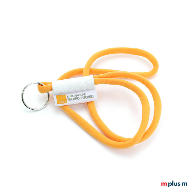 Tube Flag Kordel Lanyard Uni Orange bedrucken Werbeartikel in Sonderanfertigung: Kordel Schlüsselband in Tube-Ausführung in Farbe Orange mit Logo Einwebung auf Textil Etikett