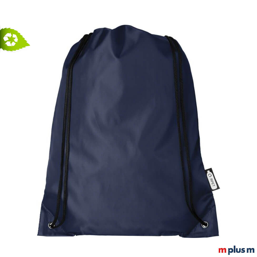 Oriole-nachhaltige-Sporttasche-mit-Logo-aus-RPET-Stoff Giveaway nachhaltig Navy Blauer Rucksack verstellbar mit Logo Motiv individualisieren