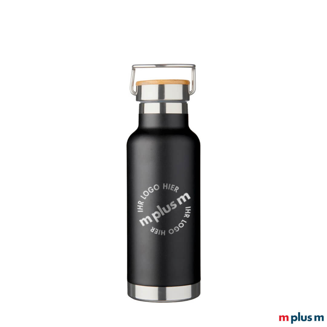 Schwarze Thermosflasche mit Logo bedruckt Schwarze Thermosflasche mit Logo bedruckt