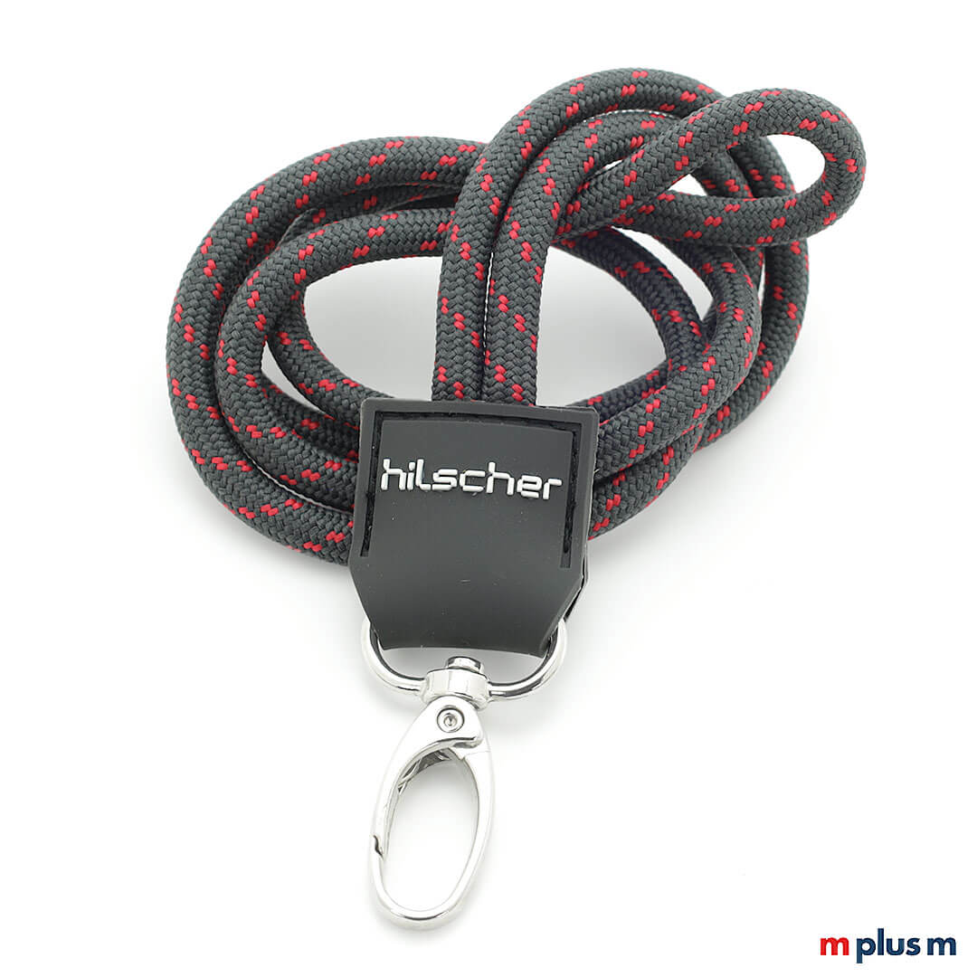 Nautic Rubber Lanyard ain Schwarz Rot mit Logo Druck Kordel Schlüsselband Nautic Rubber Lanyard als Giveaway in Sonderanfertigung