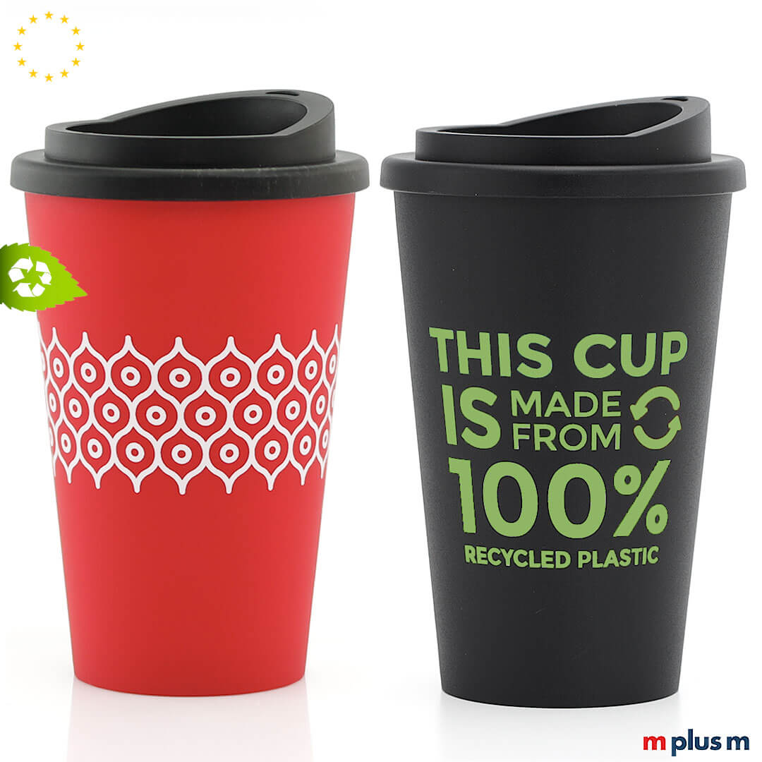 Nachhaltiger Green Coffee Shop Recycling Thermobecher mit Motiv zu bedrucken