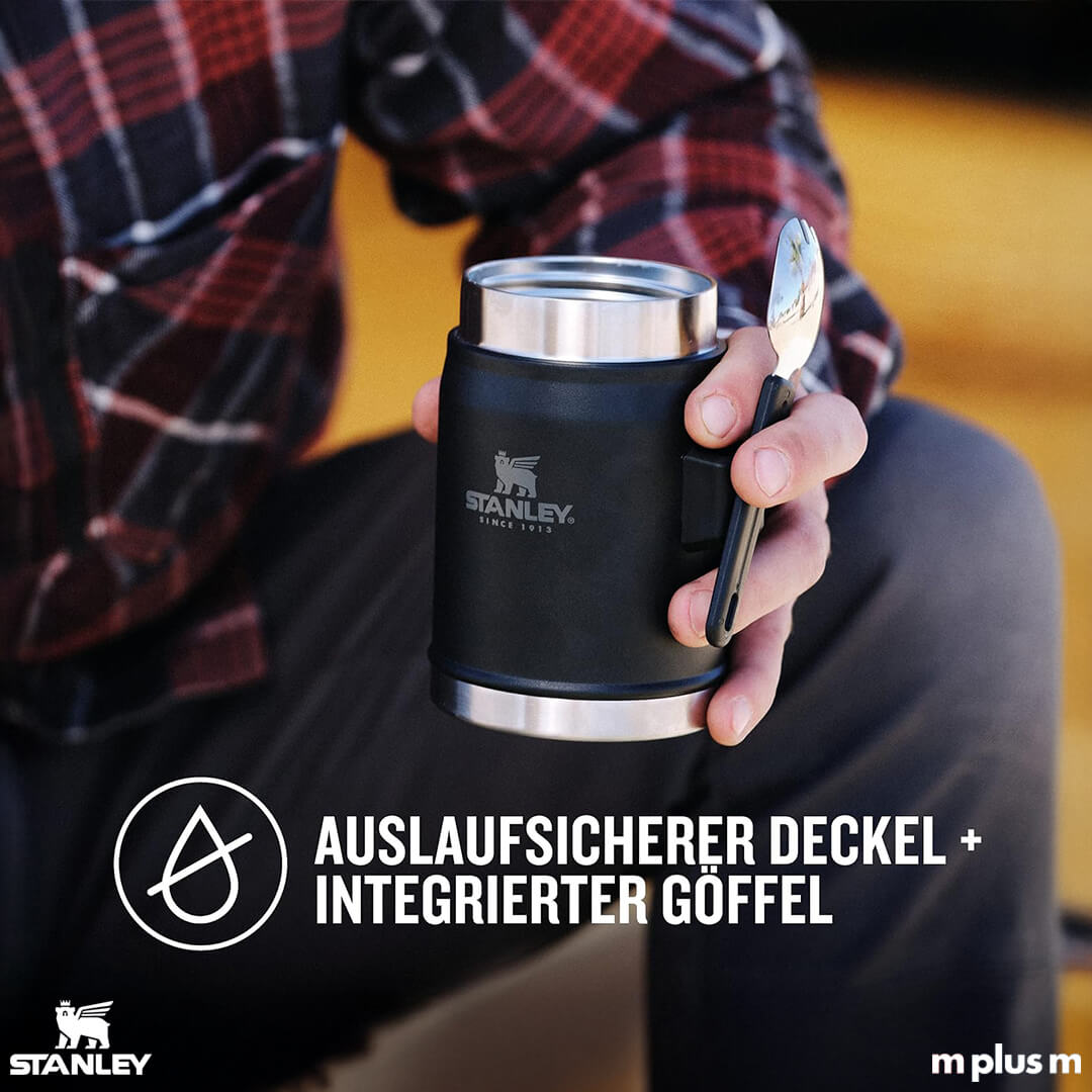 Stanley Edelstahlbehälter in Schwarz mit Göffel – individuell bedruckbar Stanley Edelstahlbehälter in Schwarz mit Göffel – individuell bedruckbar