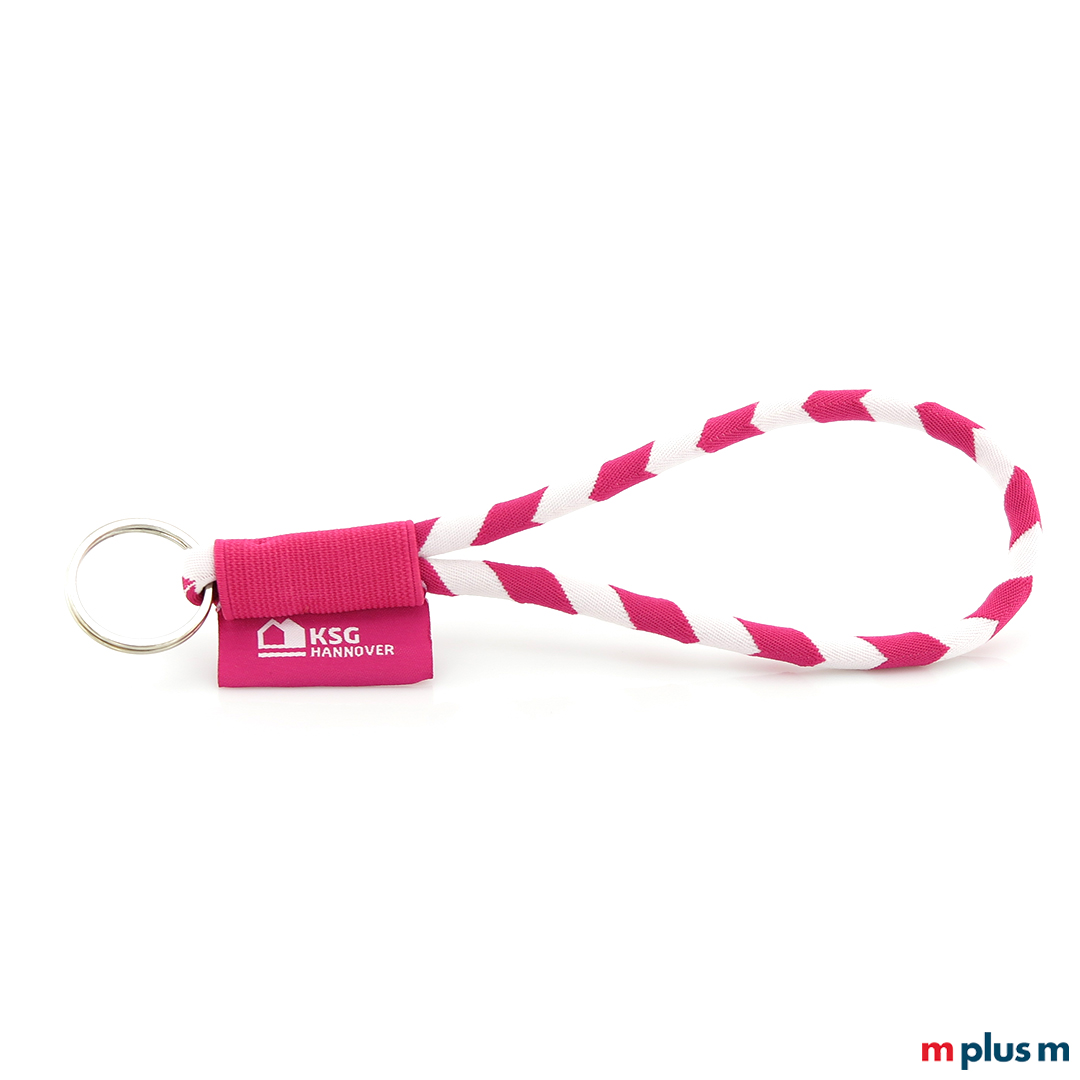Nachhaltiges Werbemittel: Pinker Schlüsselanhänger mit Ihrem Logo bedrucken