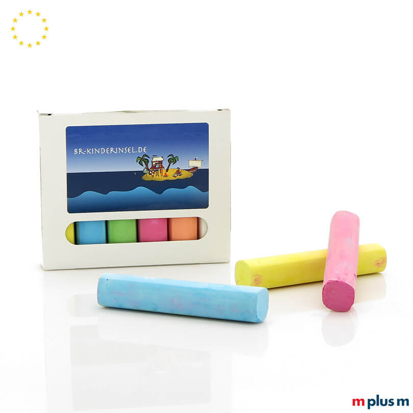 Färb nicht aus die Finder ab: Hochwertige Straßenmalkreide als Giveaway aus Deutschland Malkreide aus Deutschland als Werbeartikel mit Logo Aufkleber