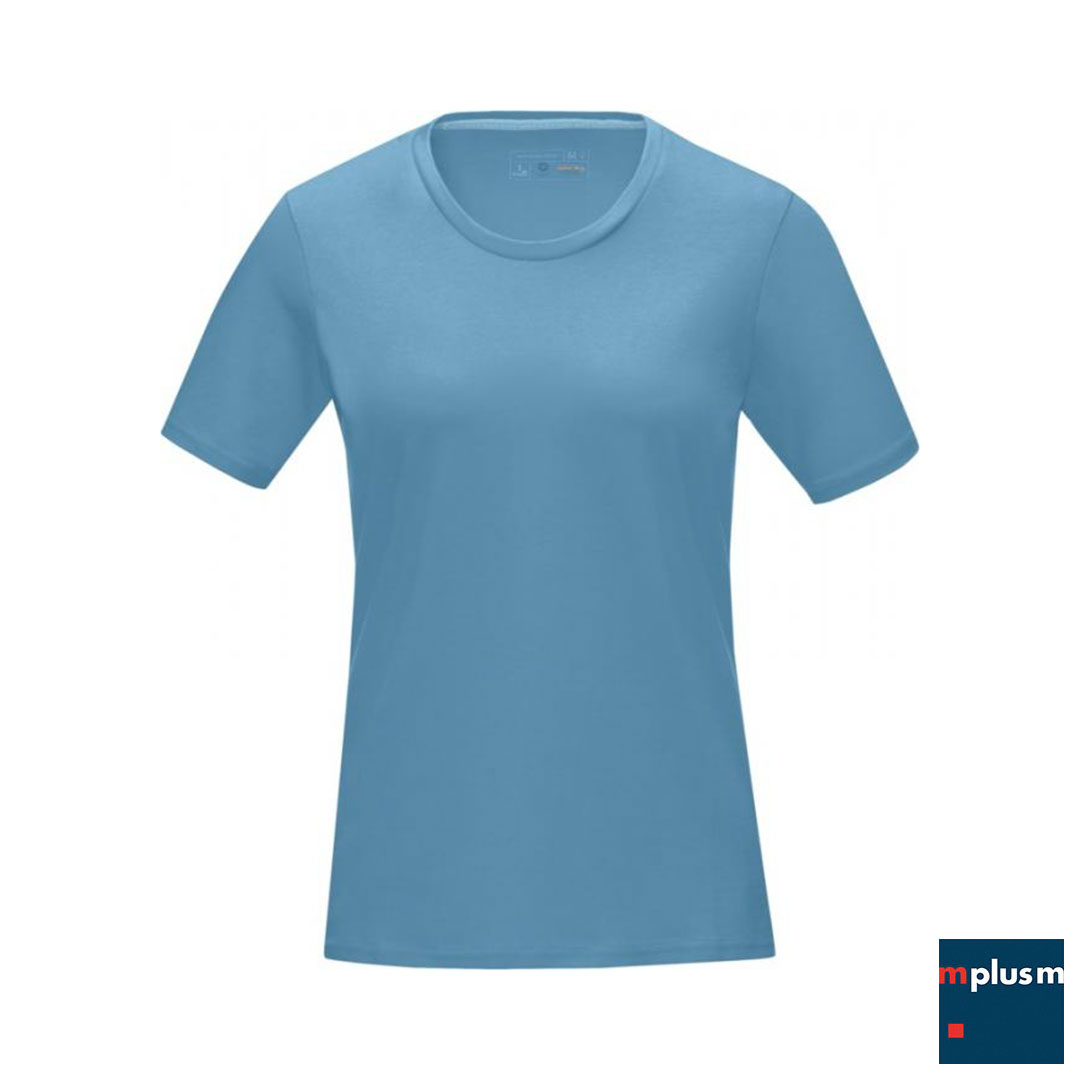Blaues Damen T-Shirt mit Rundhalsausschnitt mit Logodruck