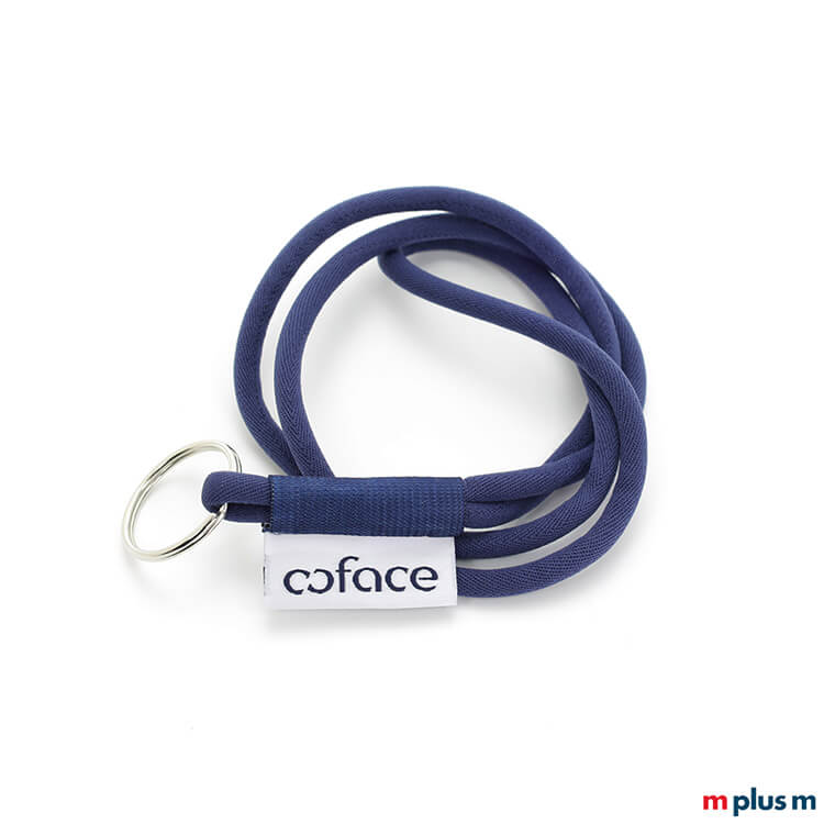 Tube Flag Kordel Lanyard CFC schwarz Blaues Kordel Lanyard in Tube Webung in Wunschfarbe nach Pantone mit Logo Fahne und Schlüsselring