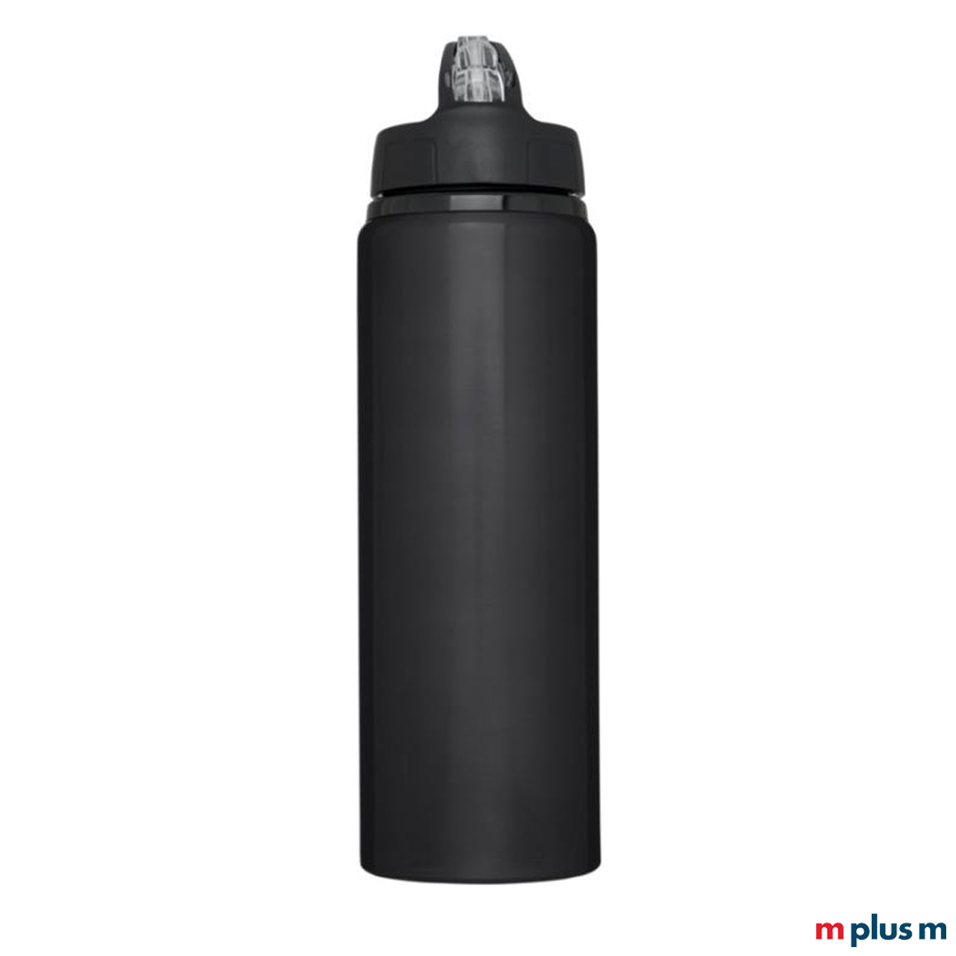 Schwarze Trinkflasche aus nachhaltigem Material leicht zu reinigen in der Spülmaschine. Zum bedrucken mit Logo Motiv