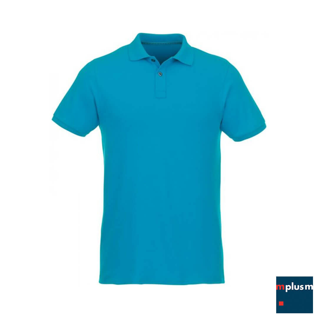 Turkises-Polohemd-fur-Herren-mit-eigener-Werbung-bedrucken-RE Strahlendes Blau: Das nachhaltige Polohemd aus Bio Baumwolle mit Recycling Polyester