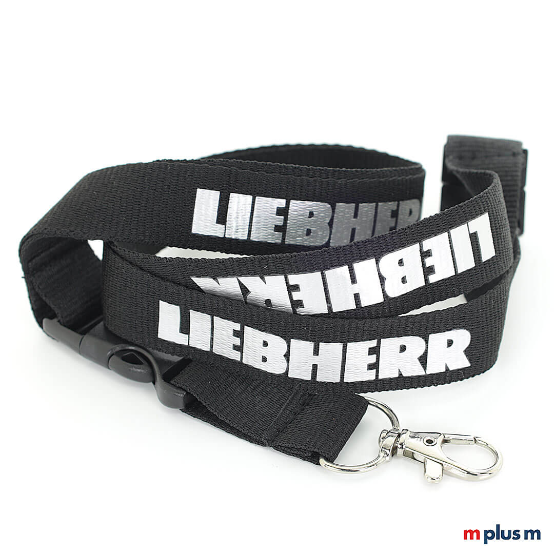 Preiswertes Giveaway für Messen: Classic Lanyard in Schwarz mit Logo Druck in SIlber